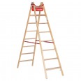 Euroline Holz Sprossenstehleiter mit Comfort-Breitsprossen, Eimerhaken und Werkzeugablagetasche 2x8 Sprossen