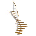 Dolle Mittelholmtreppe Hamburg 1/2 gewendelt Eiche, geölt 75 cm breit für Geschosshöhen 222 – 258 cm UK Metall Weiß inkl. einseitigem Designgeländer