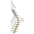 Dolle Mittelholmtreppe Dublin 1/4 gewendelt aus Ahorn lackiert 61 cm breit für GH 278–337 cm UK Metall Perlgrau mit Einzelstabgeländer