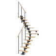 Dolle Mittelholmtreppe Dublin 1/4 gewendelt aus Buche lackiert 71 cm breit für GH 222–270 cm UK Metall Anthrazit mitlaufende Edelstahlstäbe