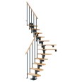 Dolle Mittelholmtreppe Dublin 1/4 gewendelt aus Buche lackiert 71 cm breit für GH 259–315 cm UK Metall Anthrazit mit Einzelstabgeländer