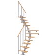 Dolle Mittelholmtreppe Dublin 1/4 gewendelt aus Buche lackiert 61 cm breit für GH 259–315 cm UK Metall Perlgrau mit Einzelstabgeländer-small