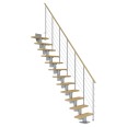 Dolle Mittelholmtreppe Dublin Gerade aus Ahorn lackiert 61 cm breit für GH 278–337 cm UK Metall Perlgrau mitlaufende Edelstahlstäbe