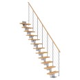 Dolle Mittelholmtreppe Dublin Gerade aus Buche lackiert 71 cm breit für GH 222–270 cm UK Metall Perlgrau mitlaufende Edelstahlstäbe