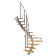 Dolle Mittelholmtreppe Hamburg 1/2 gewendelt Buche, geölt 85 cm breit für GH 259 – 301 cm UK Metall Perlgrau mit Geländer