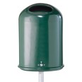 Schake Abfallbehälter oval montiert mit Standpfosten Ø60x1300mm 27l Volumen beschichtet in RAL 6005