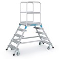 Zarges Podestleiter fahrbar mit 2x5 Stahl-Gitterrost-Stufen