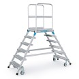 Zarges Podestleiter fahrbar mit 2x6 Stahl-Gitterrost-Stufen