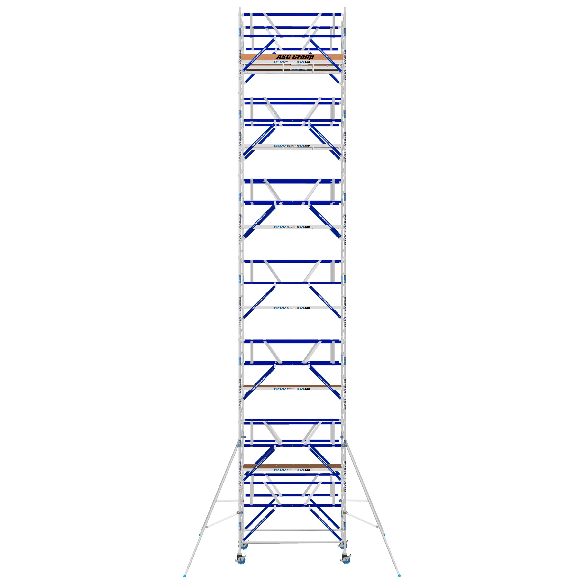 ASC Rollgerüst AGS Pro 190x135cm mit Holz-Plattformen und doppelseitigem Geländer 14,3m Arbeitshöhe