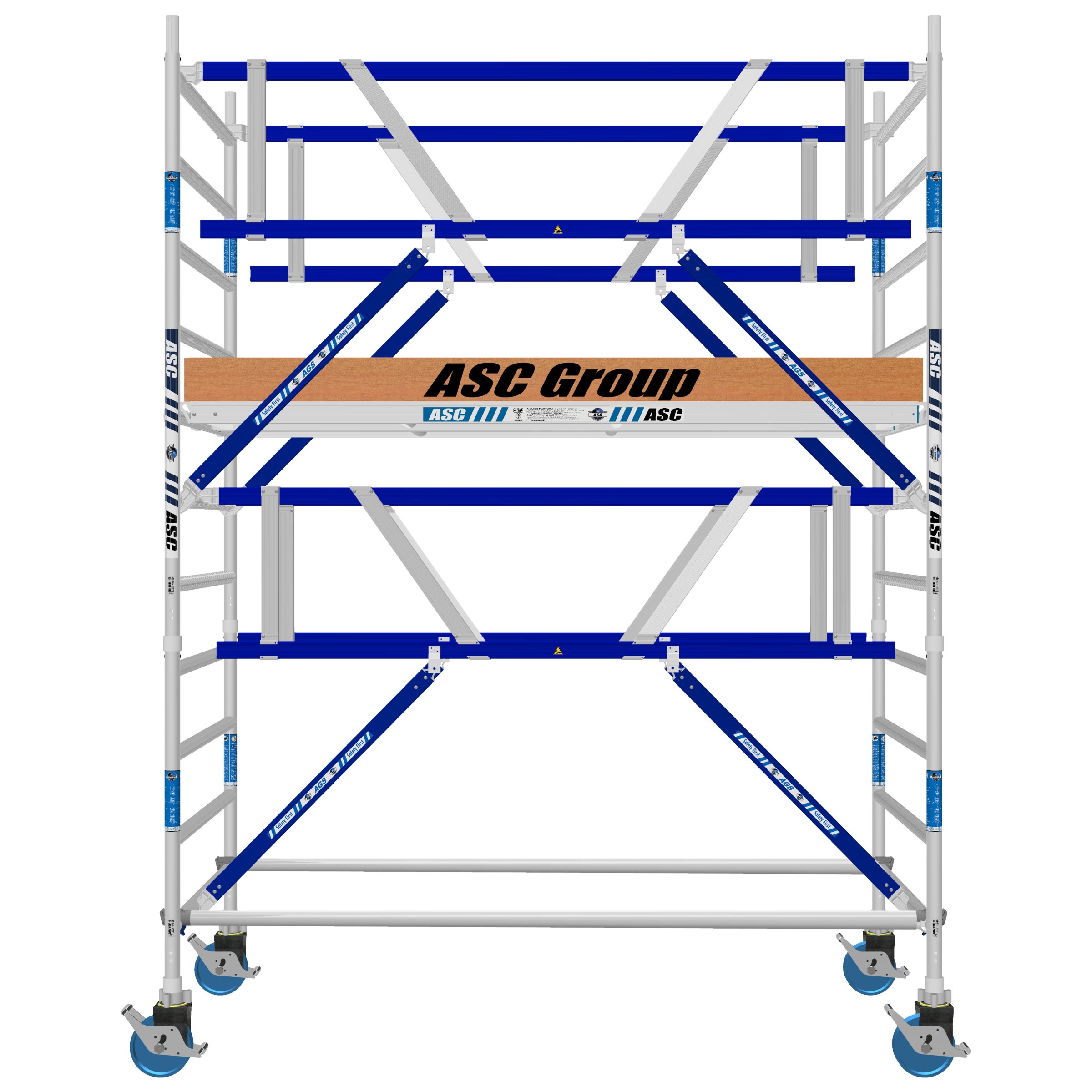 ASC Rollgerüst AGS Pro 190x135cm mit Holz-Plattformen und doppelseitigem Geländer 4,3m Arbeitshöhe