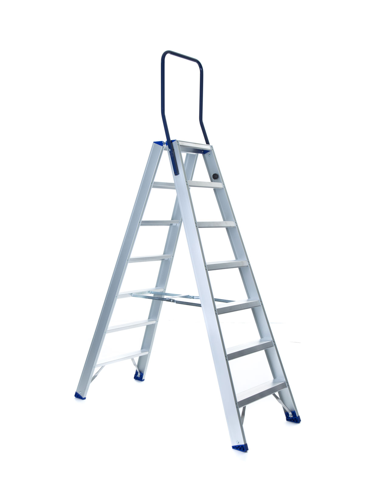ASC Eurostairs Stufenstehleiter zweiseitig eloxiert mit Bügel 7 Stufen