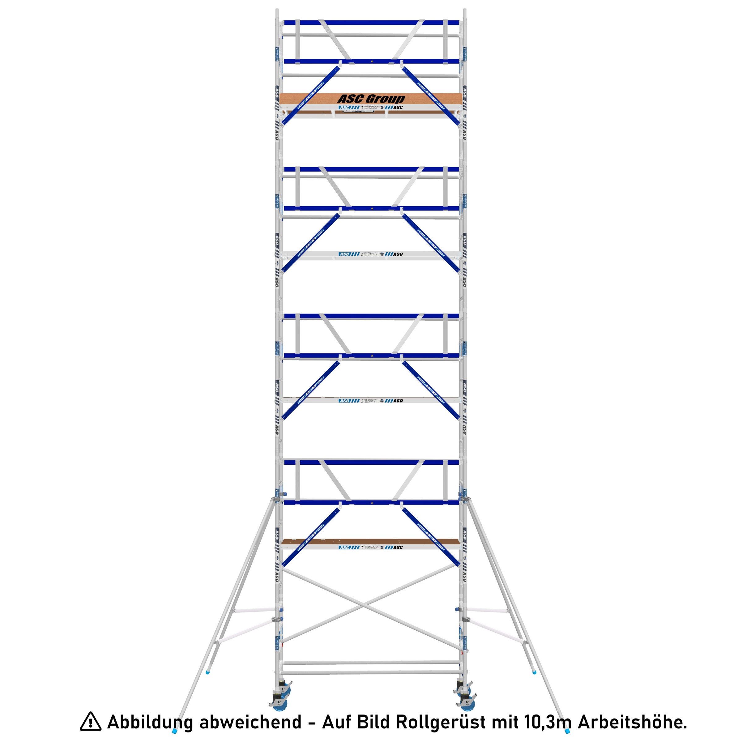 ASC Rollgerüst AGS Pro 305x135cm mit Holz-Plattformen und einseitigem Geländer 11,3m Arbeitshöhe