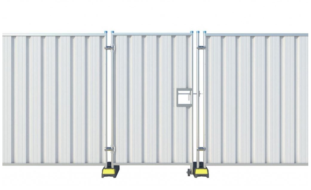 Bauzauntür aus Trapezblech 1,15x2,00m mit Riegelschloß & Laufrad