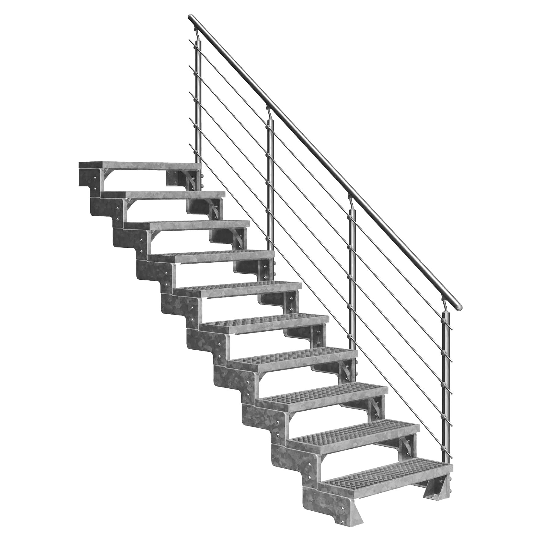 Dolle Außentreppe Gardentop 180-220cm Geschosshöhe mit Gitterrost 80cm breit mit Prova-Geländer