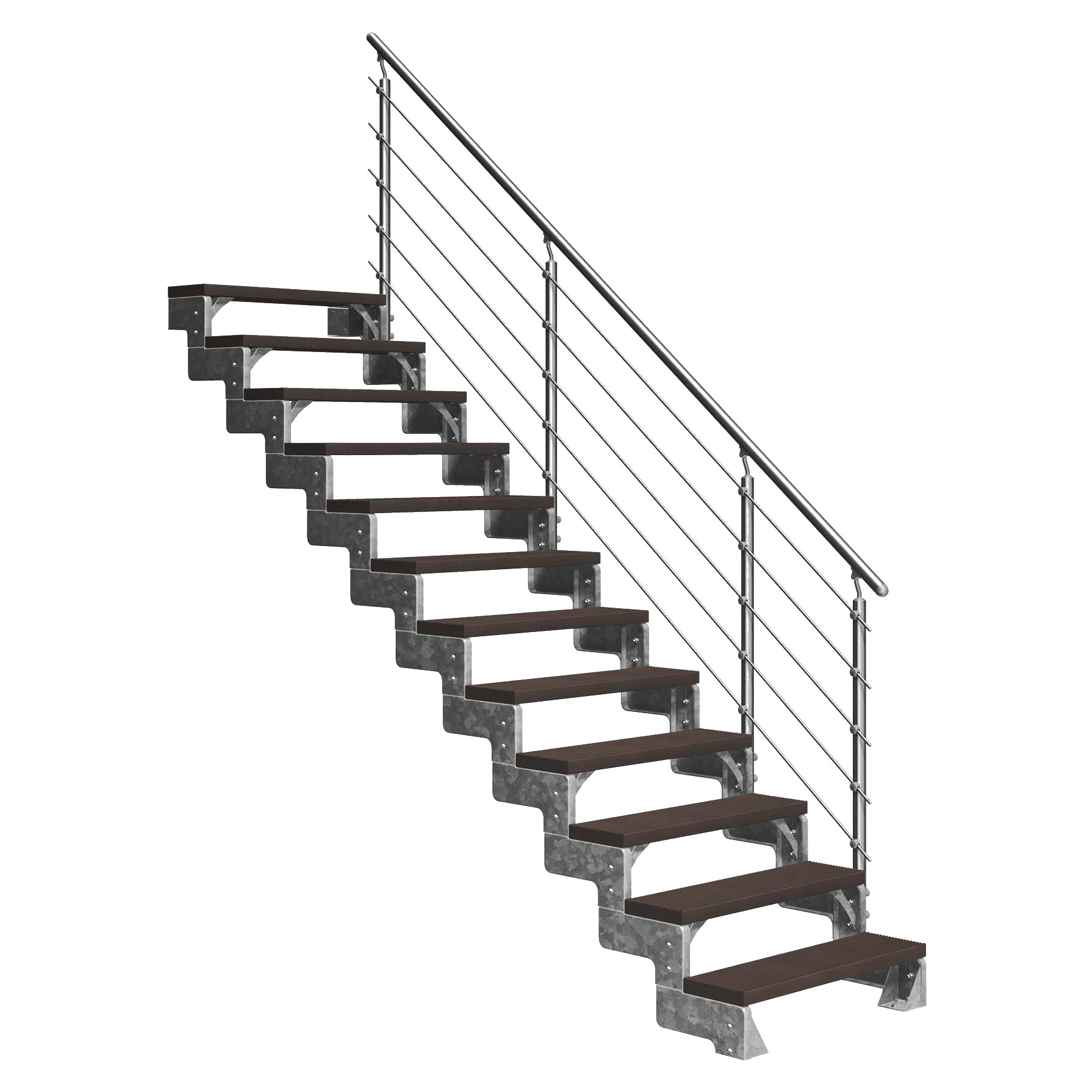 Dolle Außentreppe Gardentop 216-264cm Geschosshöhe mit Trimax dunkelbraun 80cm breit mit Prova-Geländer