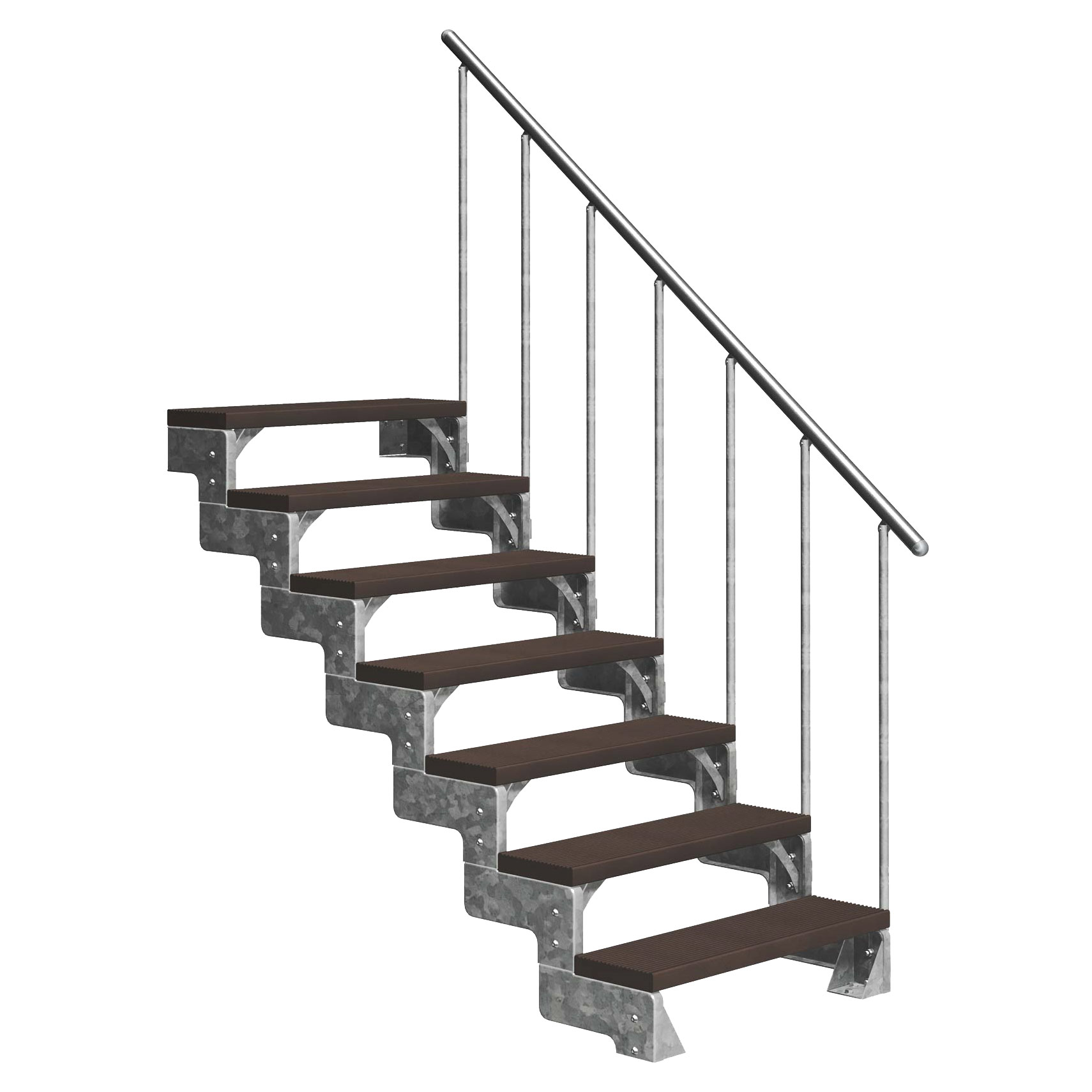 Dolle Außentreppe Gardentop 126-154cm Geschosshöhe mit Trimax dunkelbraun 100cm breit mit Geländer