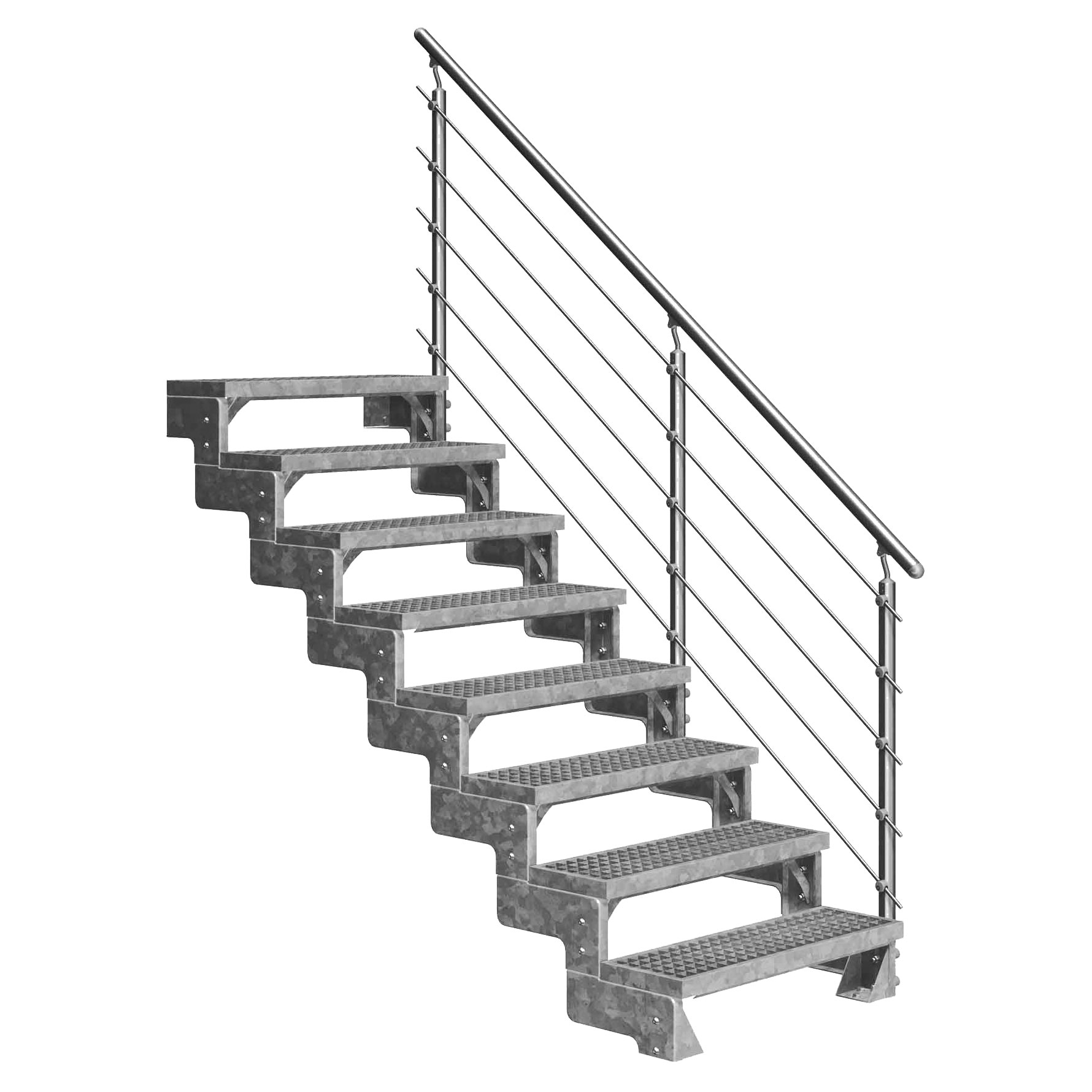 Dolle Außentreppe Gardentop 144-176cm Geschosshöhe mit Gitterrost 100cm breit mit Prova-Geländer