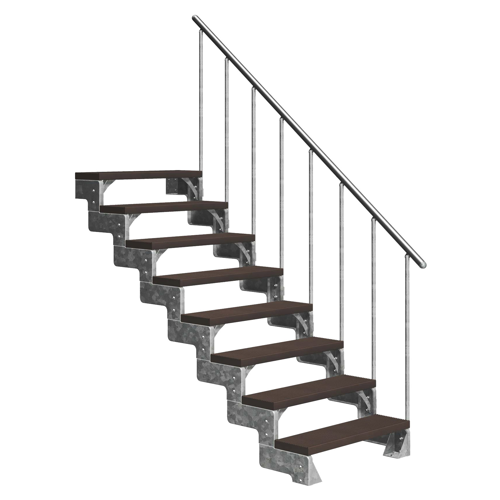 Dolle Außentreppe Gardentop 144-176cm Geschosshöhe mit Trimax dunkelbraun 100cm breit mit Geländer
