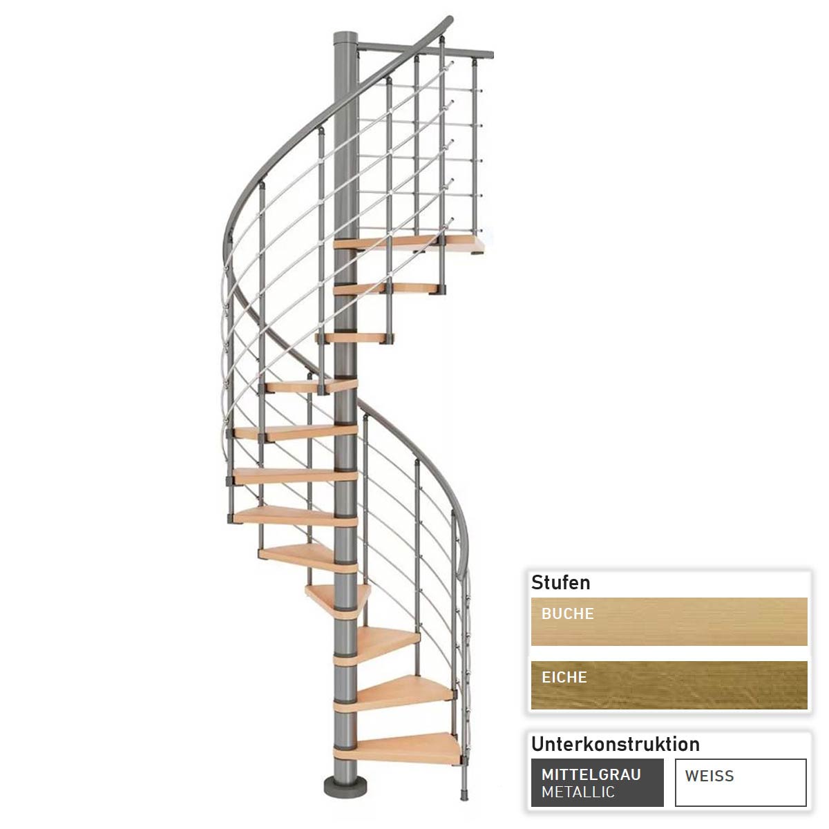 Dolle Spindeltreppe Oslo Ø120-160cm mit 252-368cm Geschosshöhe inklusive Geländer