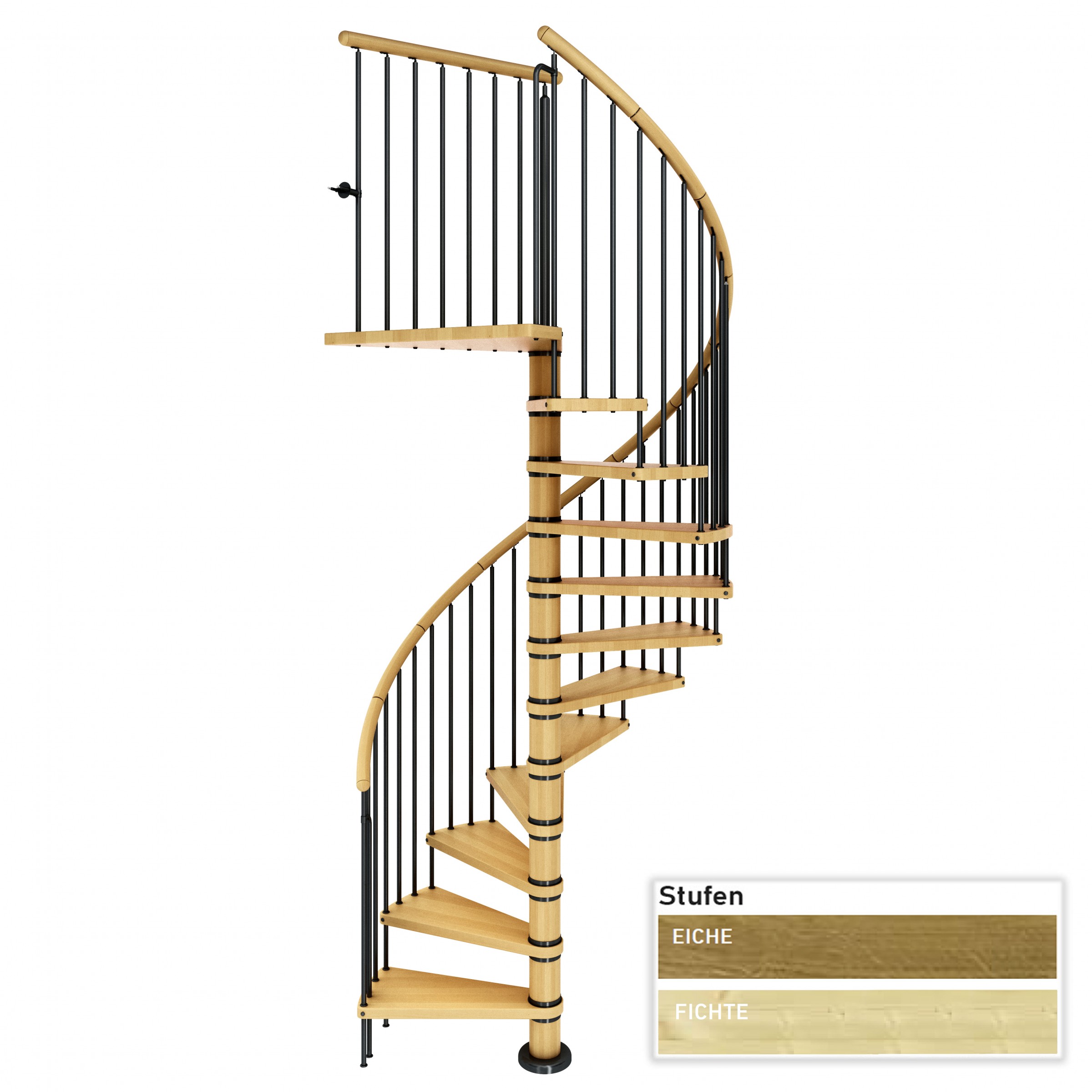 Dolle Spindeltreppe Winnipeg 246-270cm Geschosshöhe Ø120-140cm Eiche/Buche