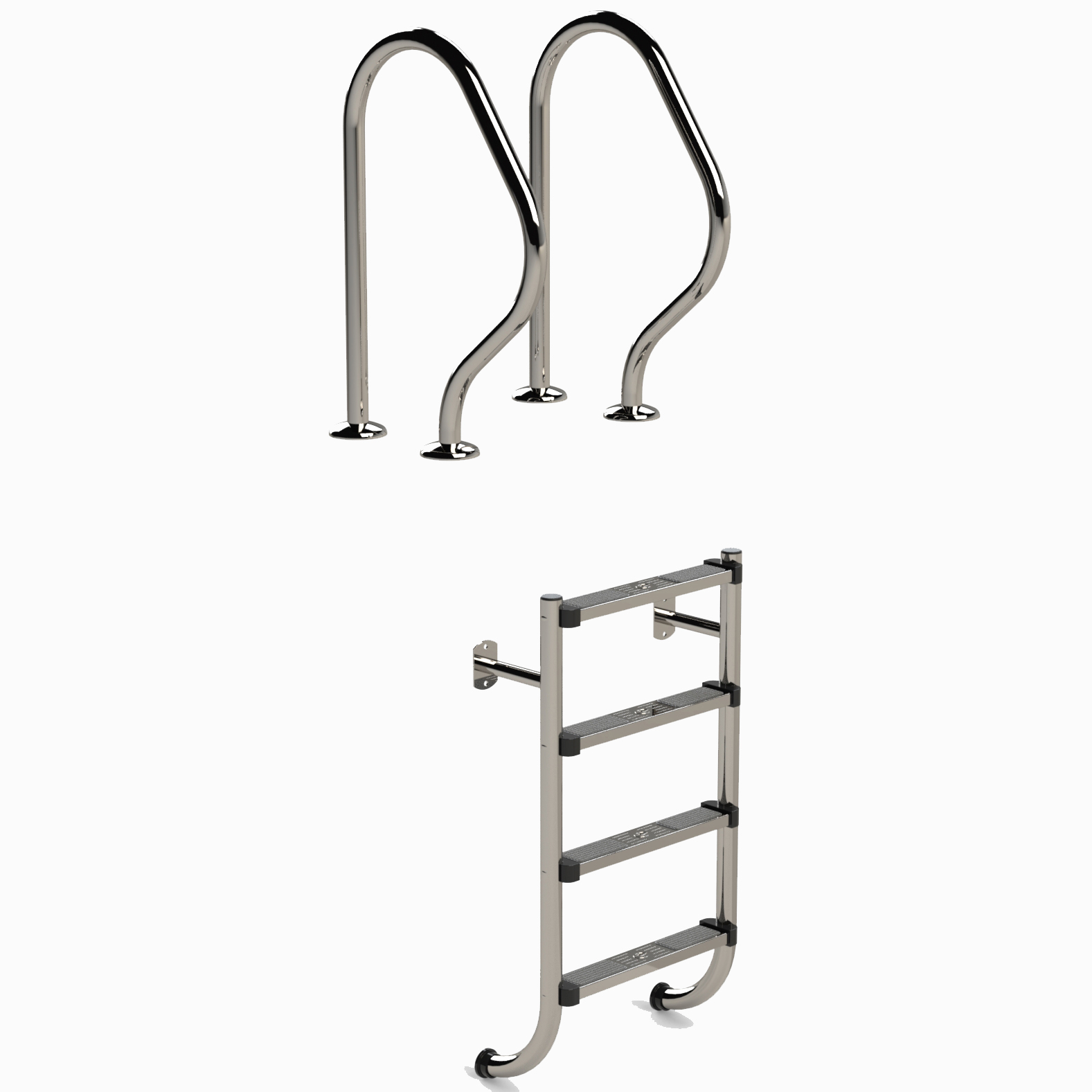 Eichenwald Poolleiter Modell 58 Geteilte Leiter mit 2 Griffbögen Leiterlänge 1224mm 4 Stufen