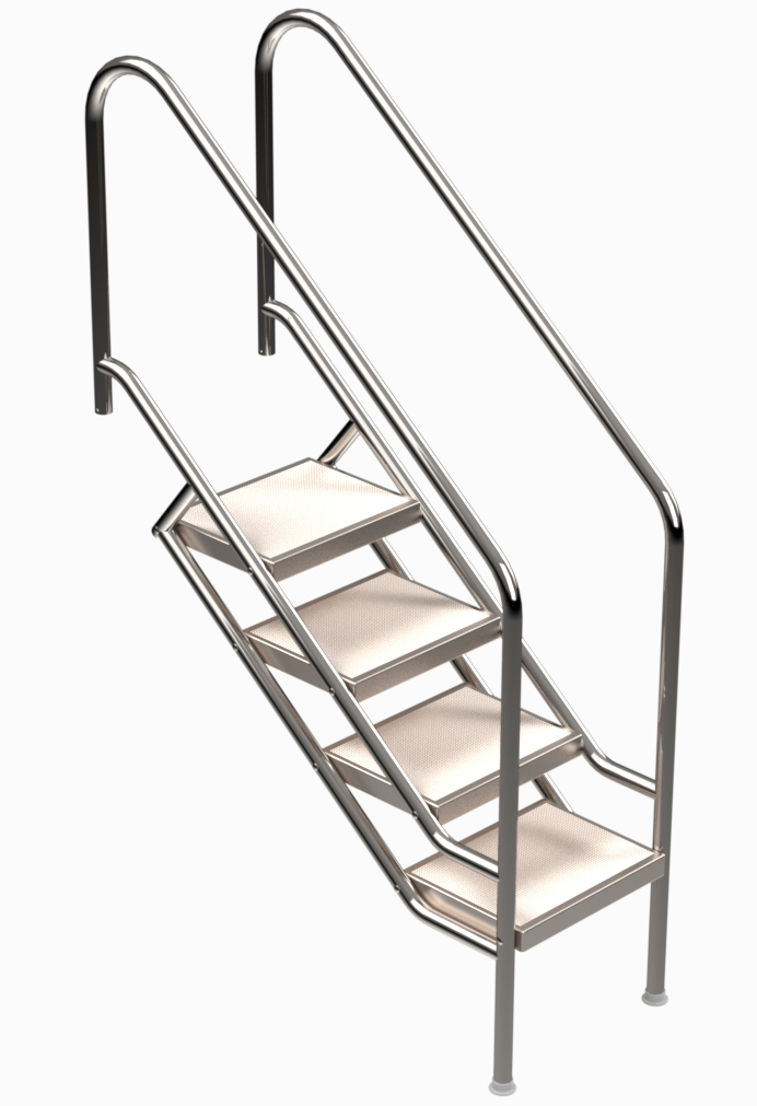 Eichenwald Pooltreppe Modell 08.1 Miami Beckentiefe 1199mm Ausladung 1088mm 4 Edelstahl Waffelblech-Stufen