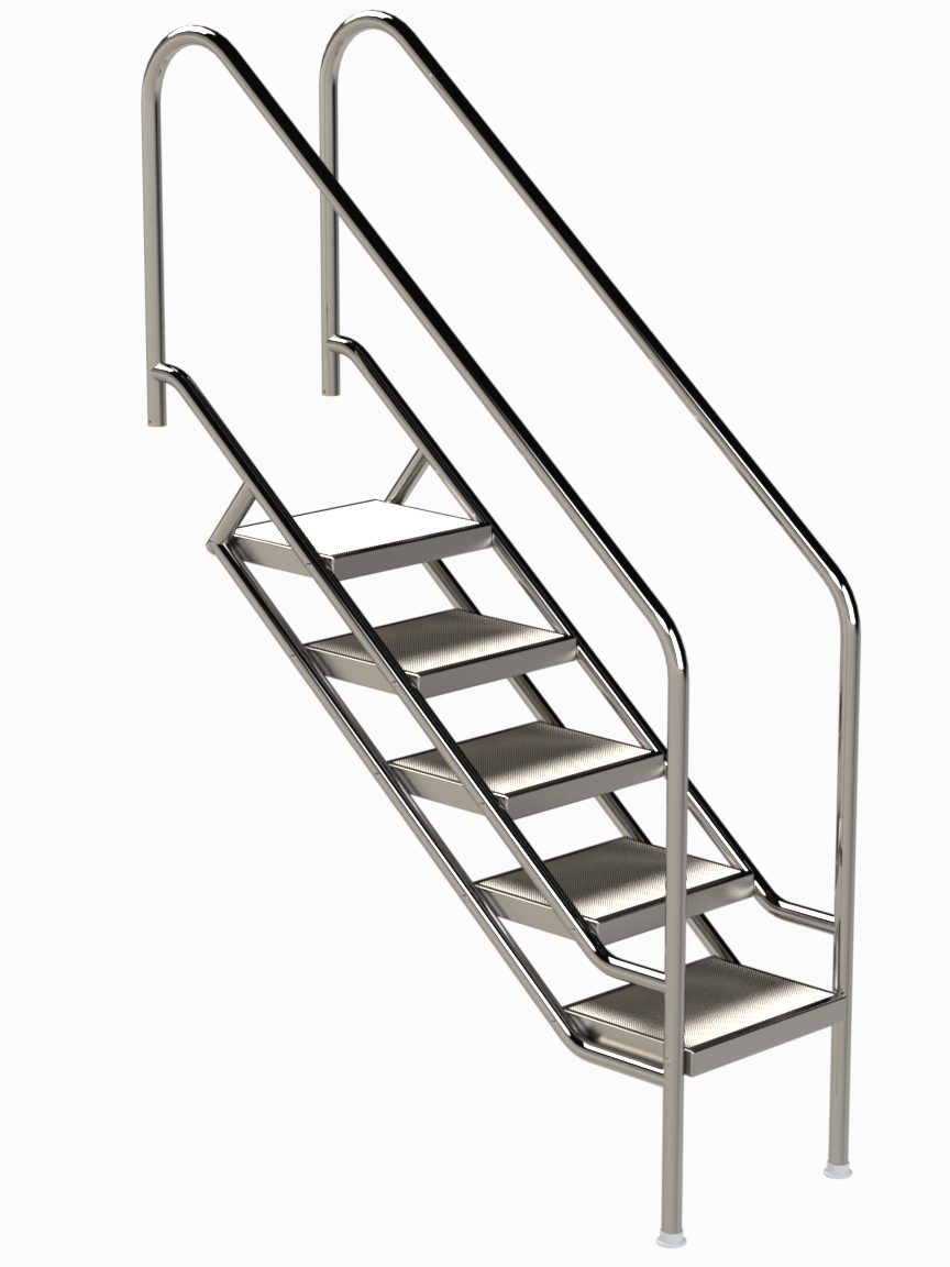 Eichenwald Pooltreppe Modell 08.1 Miami Beckentiefe 1399mm Ausladung 1338mm 5 Edelstahl Waffelblech-Stufen