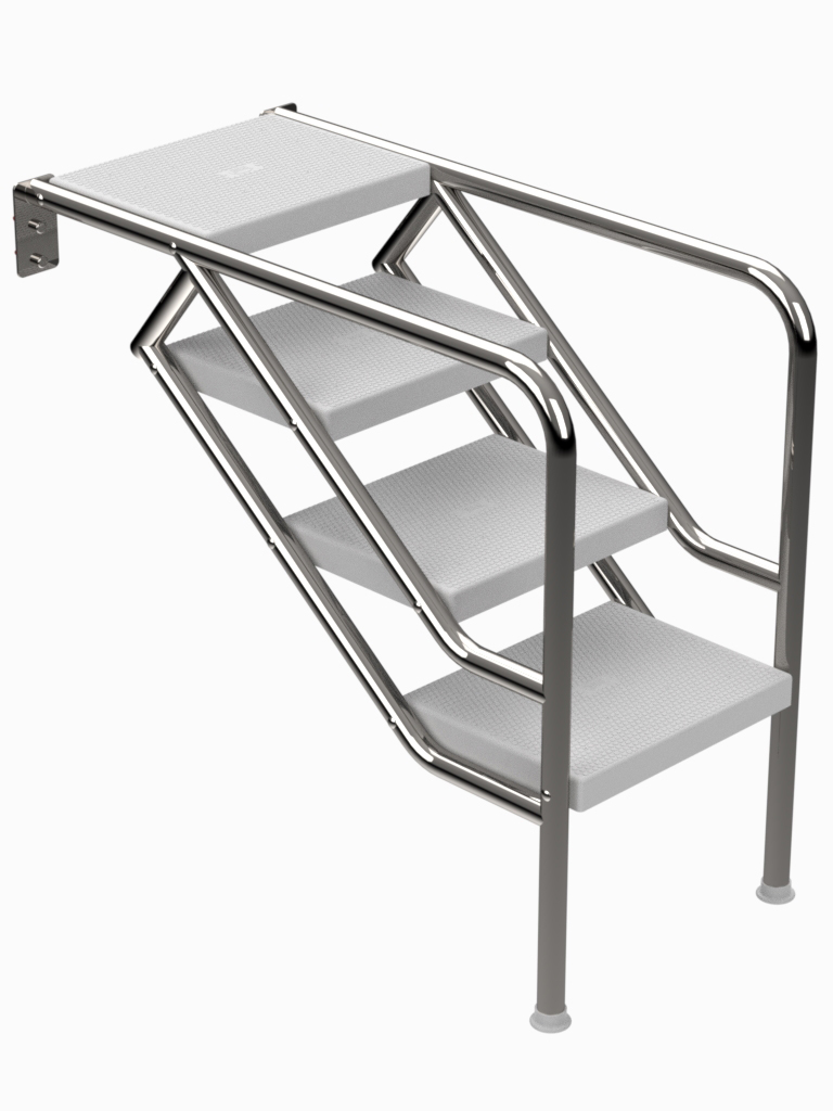 Eichenwald Pooltreppe Modell 08.3 Miami nur Unterteil Beckentiefe 1199mm 4 Edelstahl-Waffelblech-Stufen