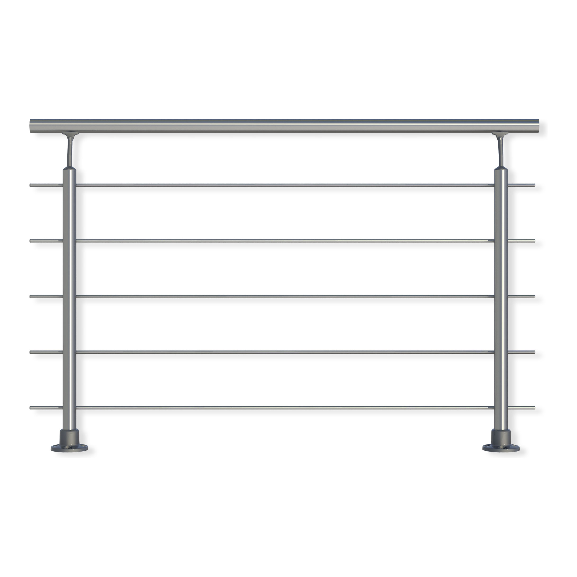 Dolle Brüstungsgeländer zur Bodenmontage Aluminium natur mitlaufende Edelstahlstäbe, Pfosten, Handlauf rund