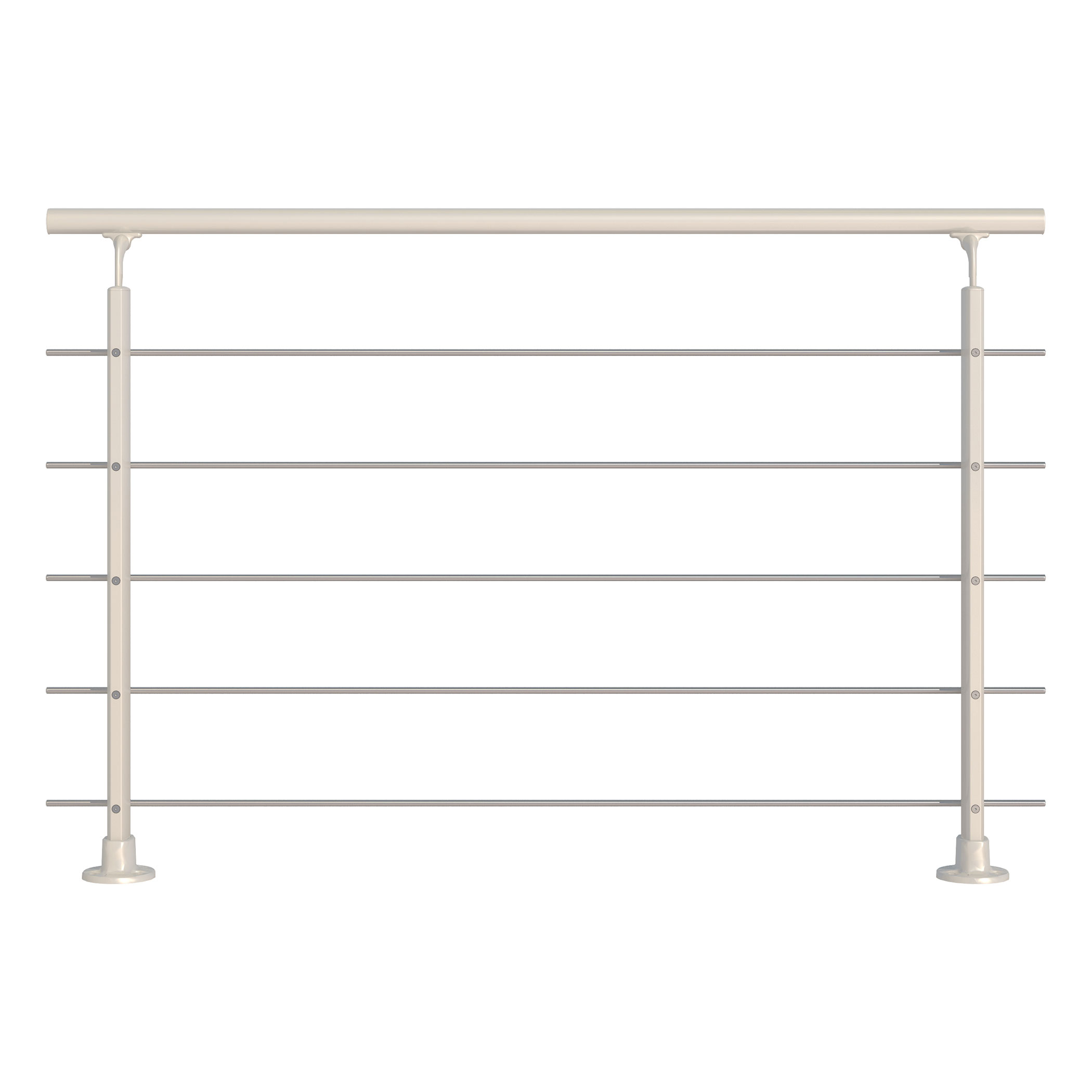 Dolle Brüstungsgeländer zur Bodenmontage Aluminium weiß mit ovalen Pfosten, mitlaufende Edelstahlstäbe Stäbe und Handlauf rund