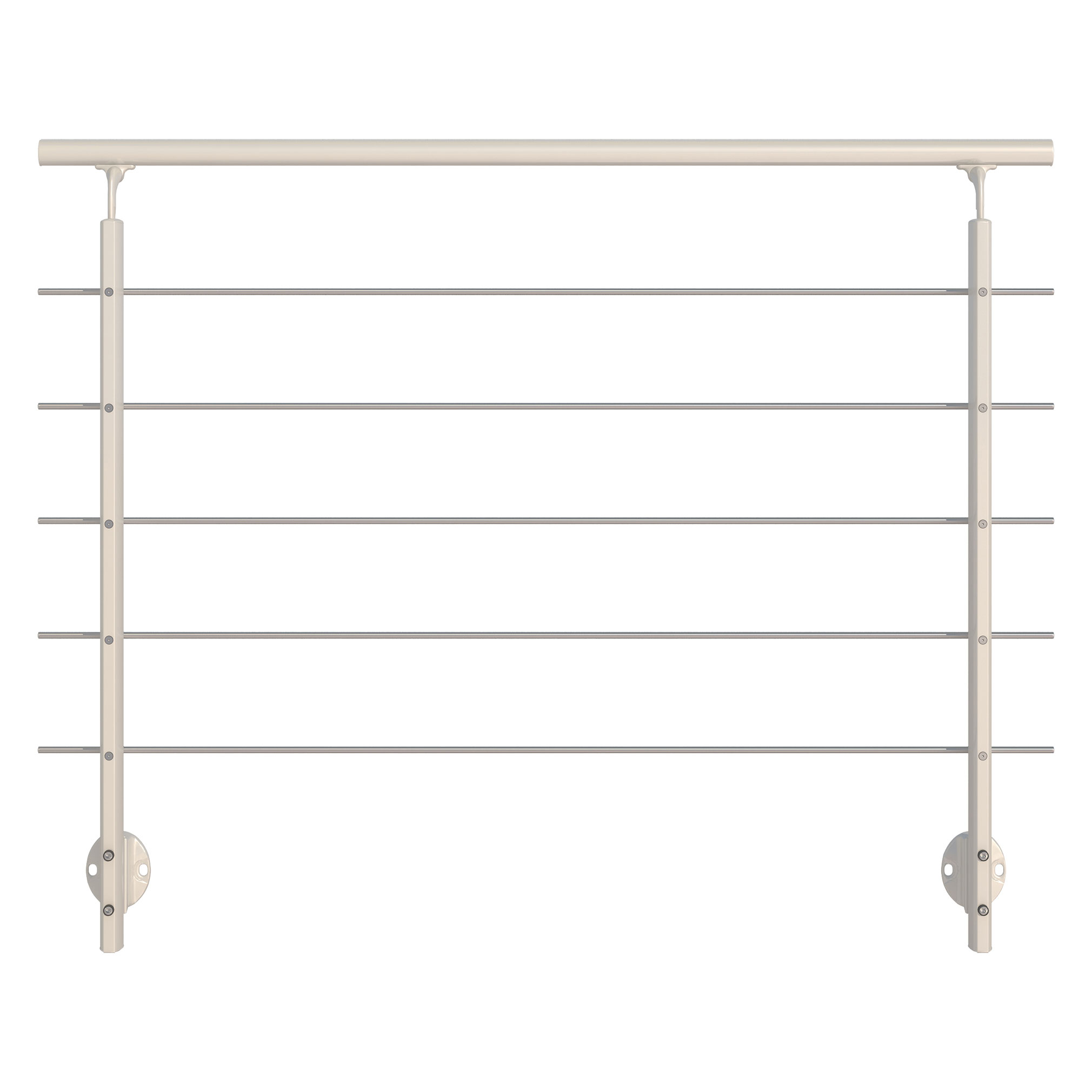 Dolle Brüstungsgeländer zur Wandmontage 1,5m Aluminium weiß mitlaufende Edelstahlstäbe Pfosten weiß oval, Handlauf weiß, rund