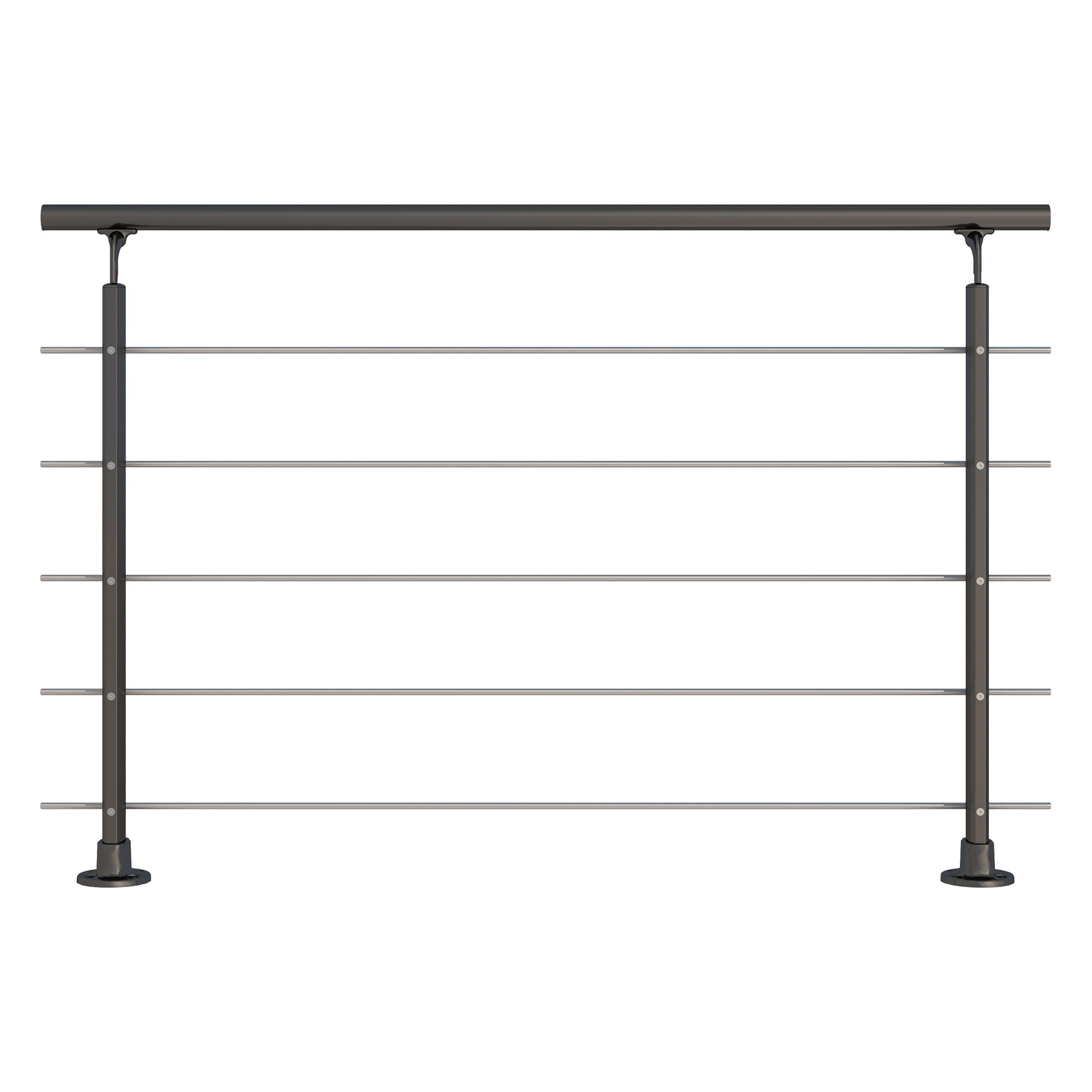 Dolle Brüstungsgeländer zur Bodenmontage Aluminium anthrazit mit ovalen Pfosten, mitlaufende Edelstahlstäbe Stäbe und Handlauf rund