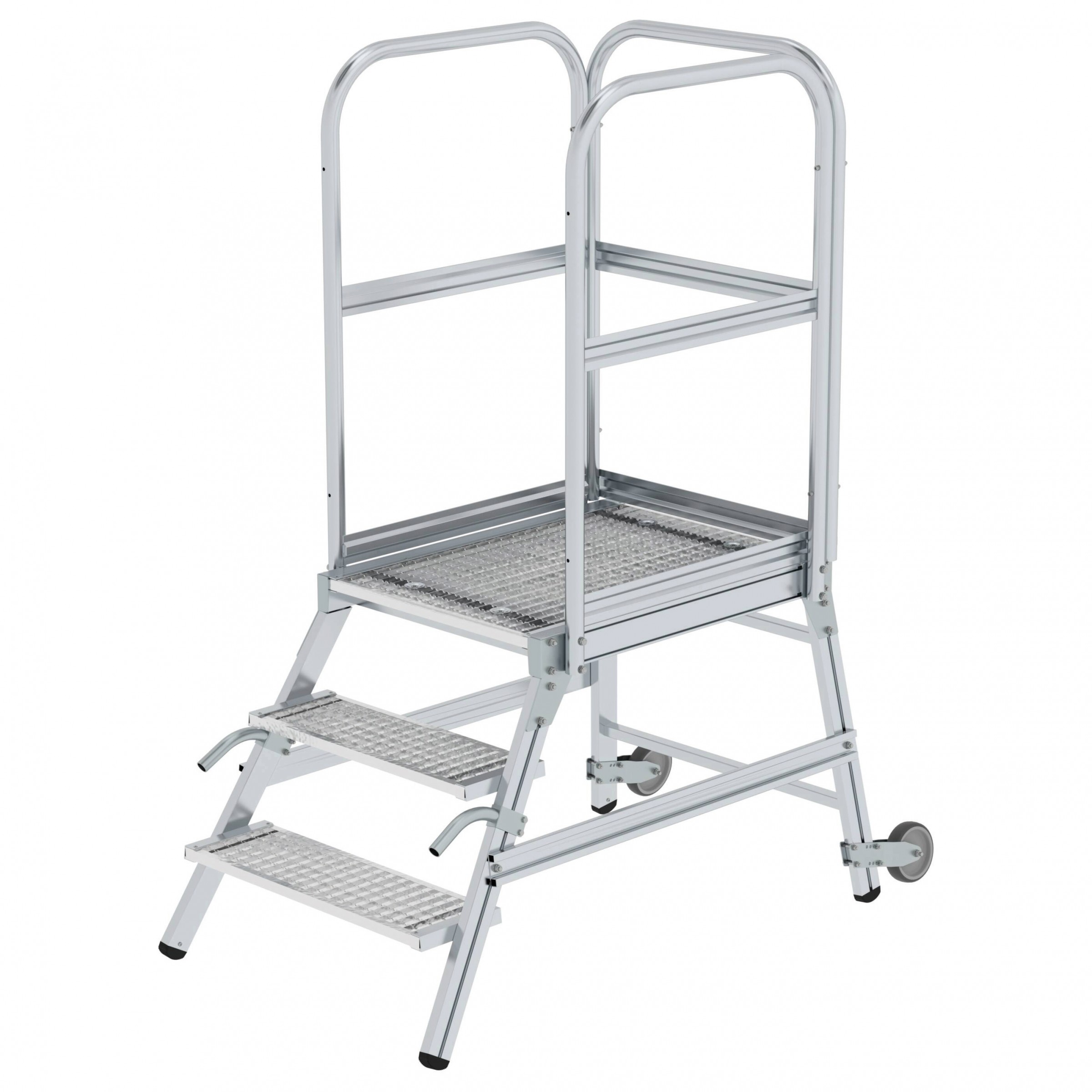 MUNK Podestleiter mit Rollen und Griff Stahl-Gitterrost 3 Stufen