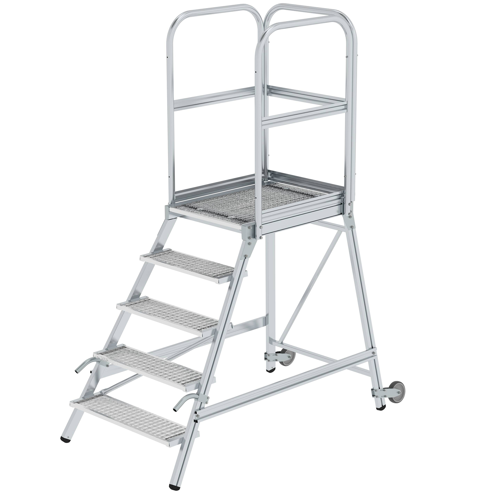 MUNK Podestleiter mit Rollen und Griff Stahl-Gitterrost 5 Stufen