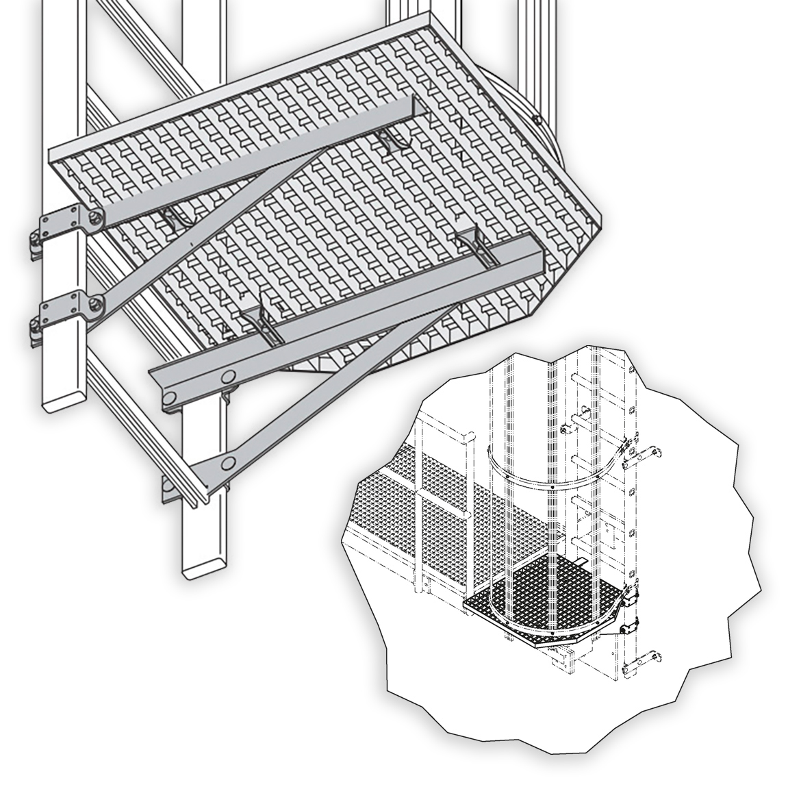 Hailo Abschluss-Podest für Rückenschutzleitern aus Stahl verzinkt