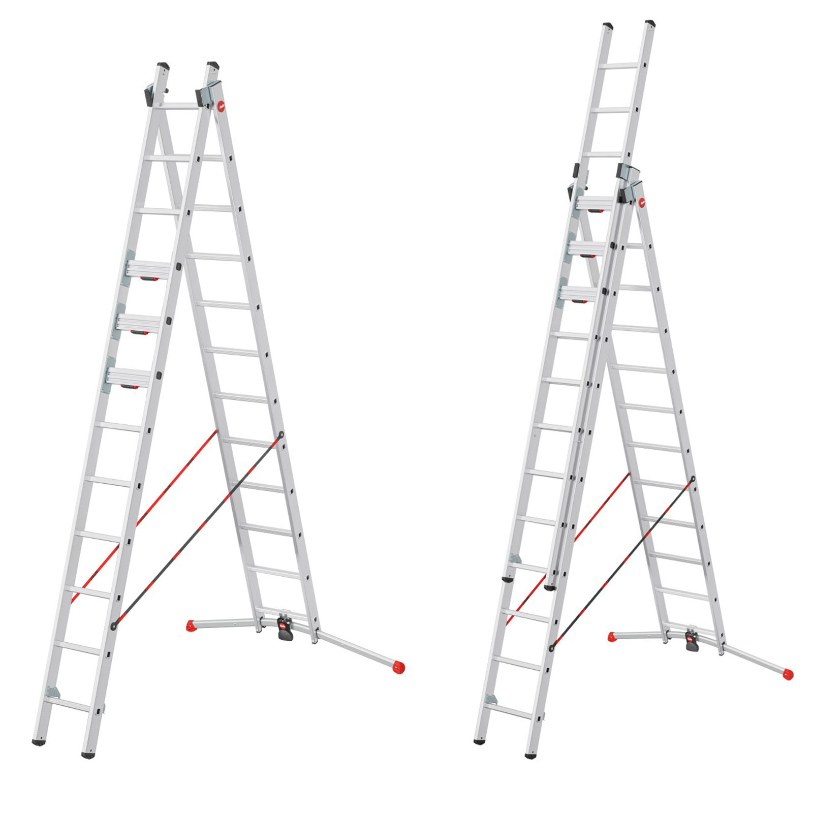 Hailo Sprossenschiebeleiter Pro mit innovativen 3 Dreh-Stufen mit großer Standfläche
