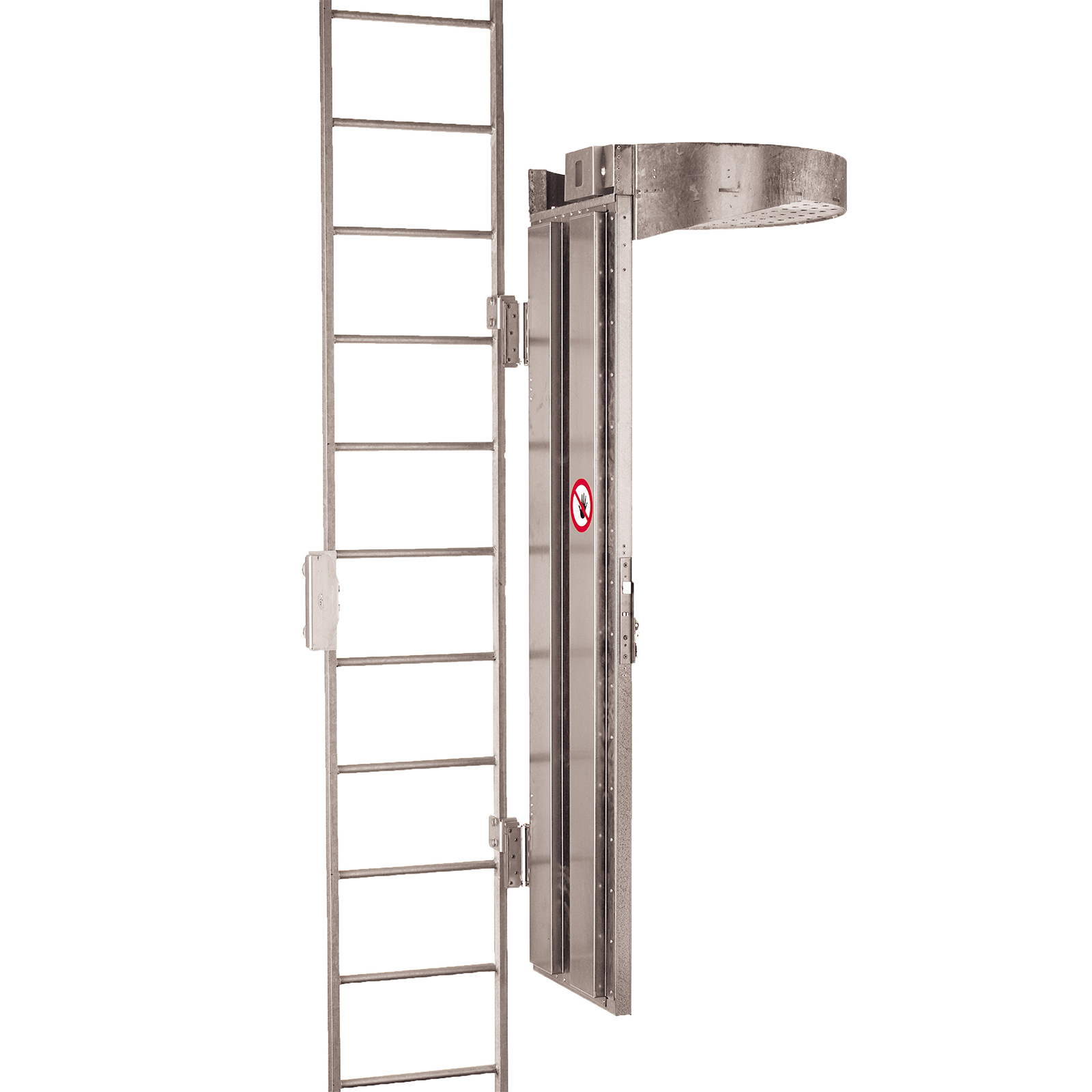 Hymer Aufstiegssperre mit abschließbarem Deckel und Entriegelungspedal Stahl feuerverzinkt Scharnieranbindung rechts