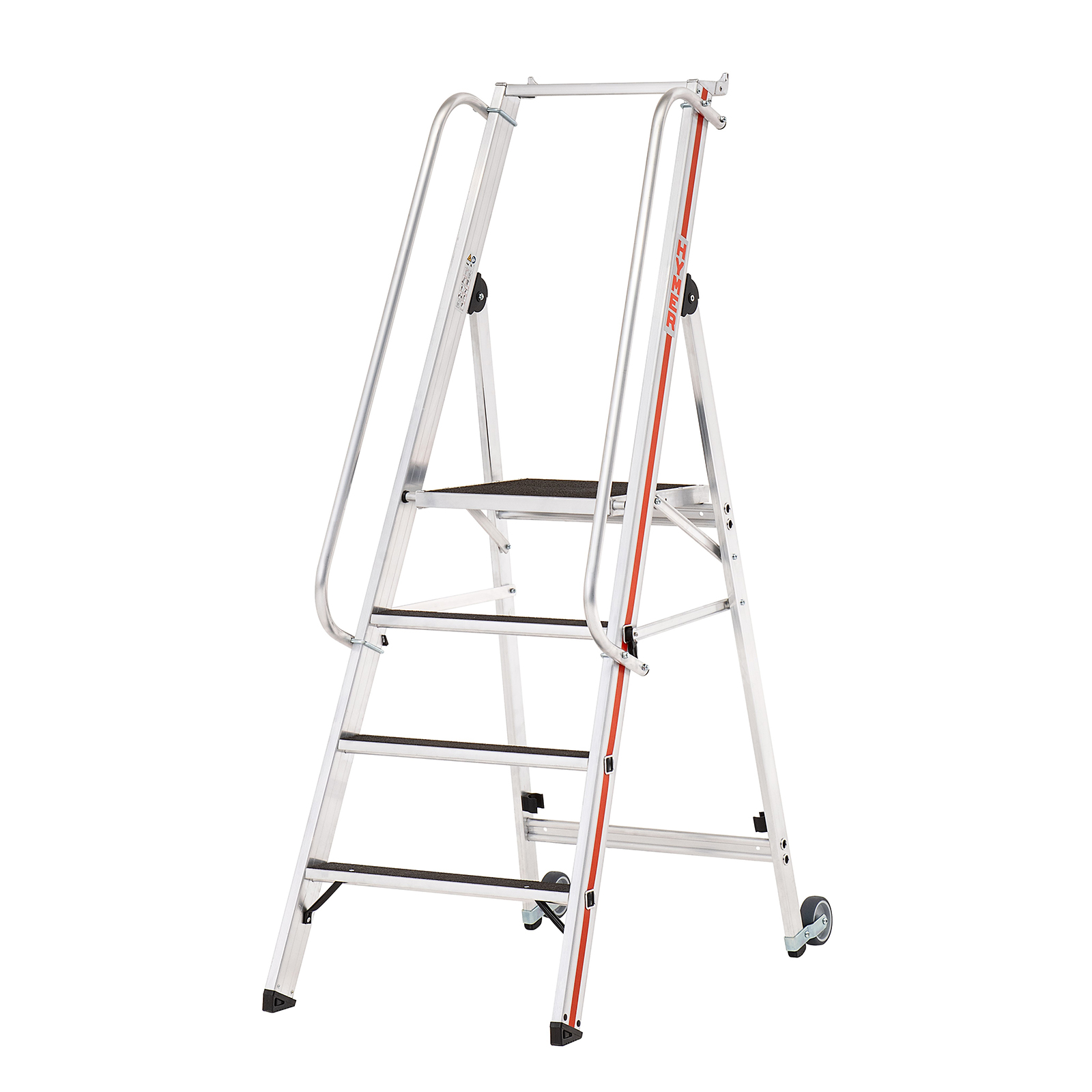 Hymer Plattformleiter R13 mit Kipprollen und langem Handlauf 4 Stufen