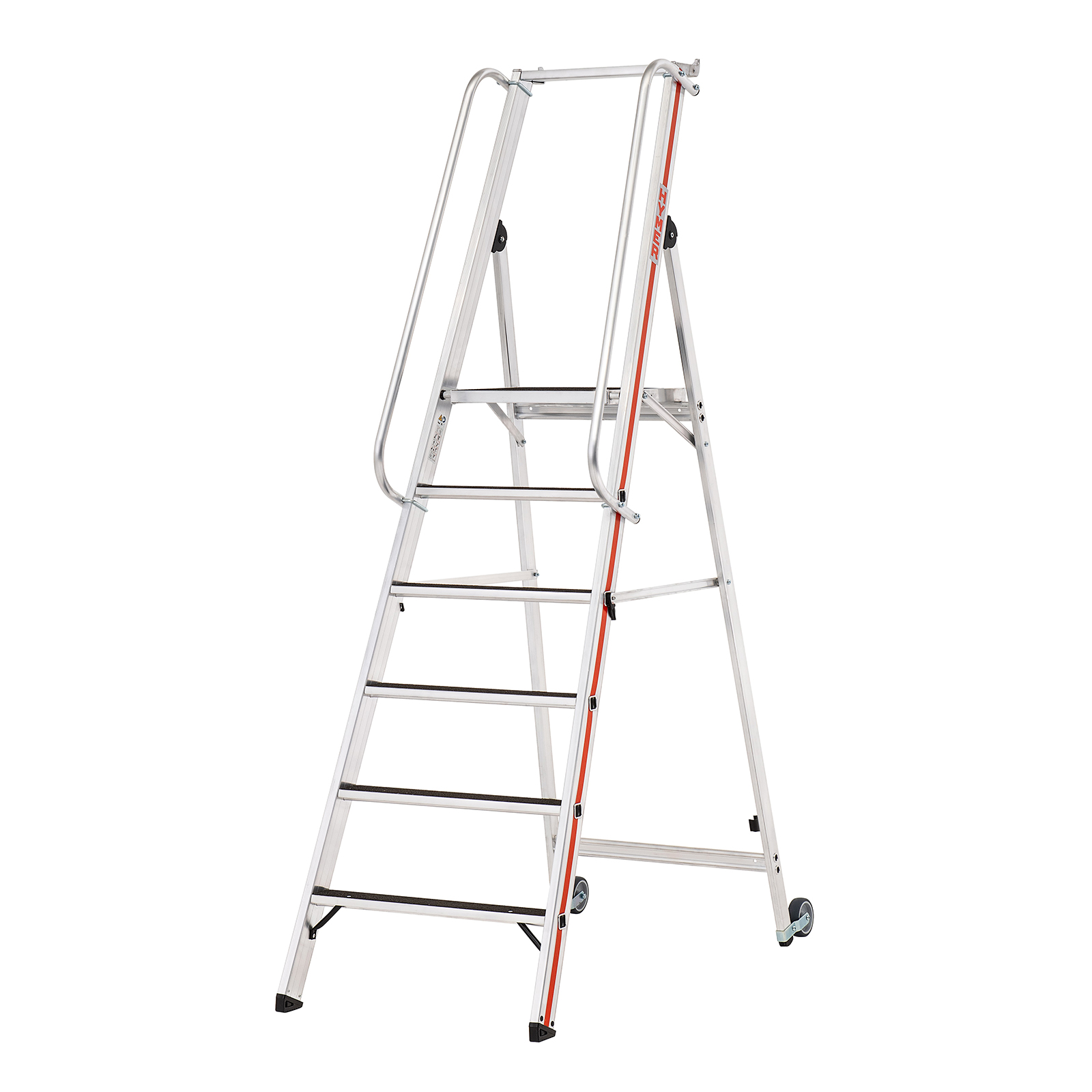 Hymer Plattformleiter R13 mit Kipprollen und langem Handlauf 6 Stufen