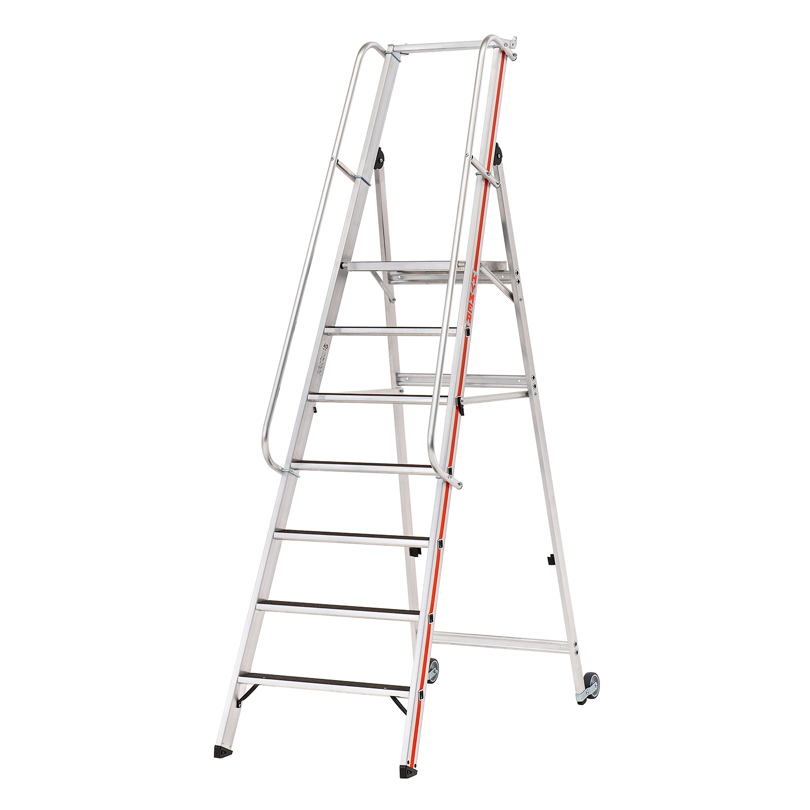 Hymer Plattformleiter R13 mit Kipprollen und langem Handlauf 7 Stufen