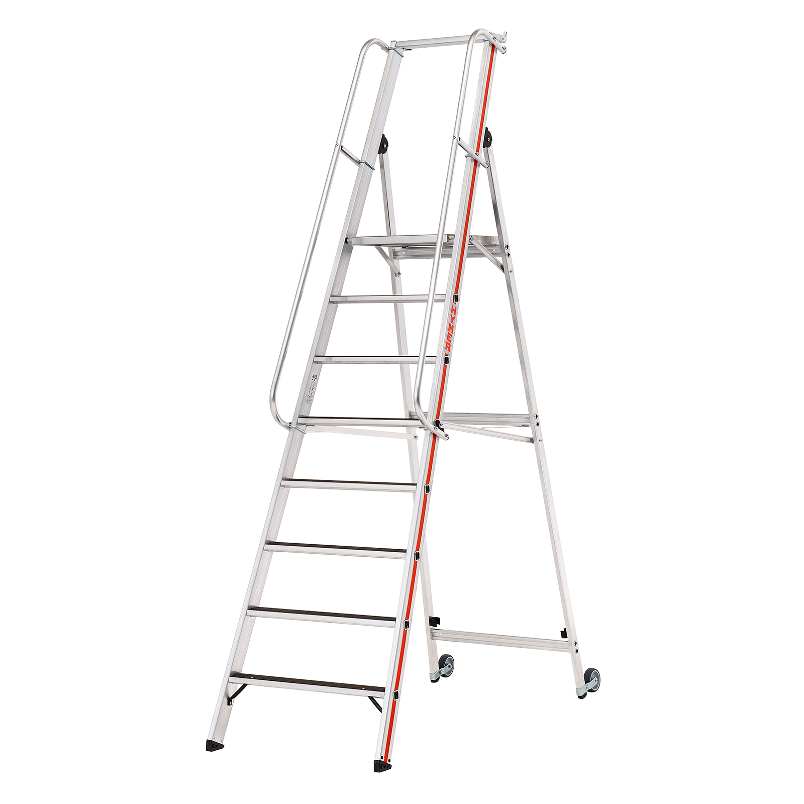 Hymer Plattformleiter R13 mit Kipprollen und langem Handlauf 8 Stufen