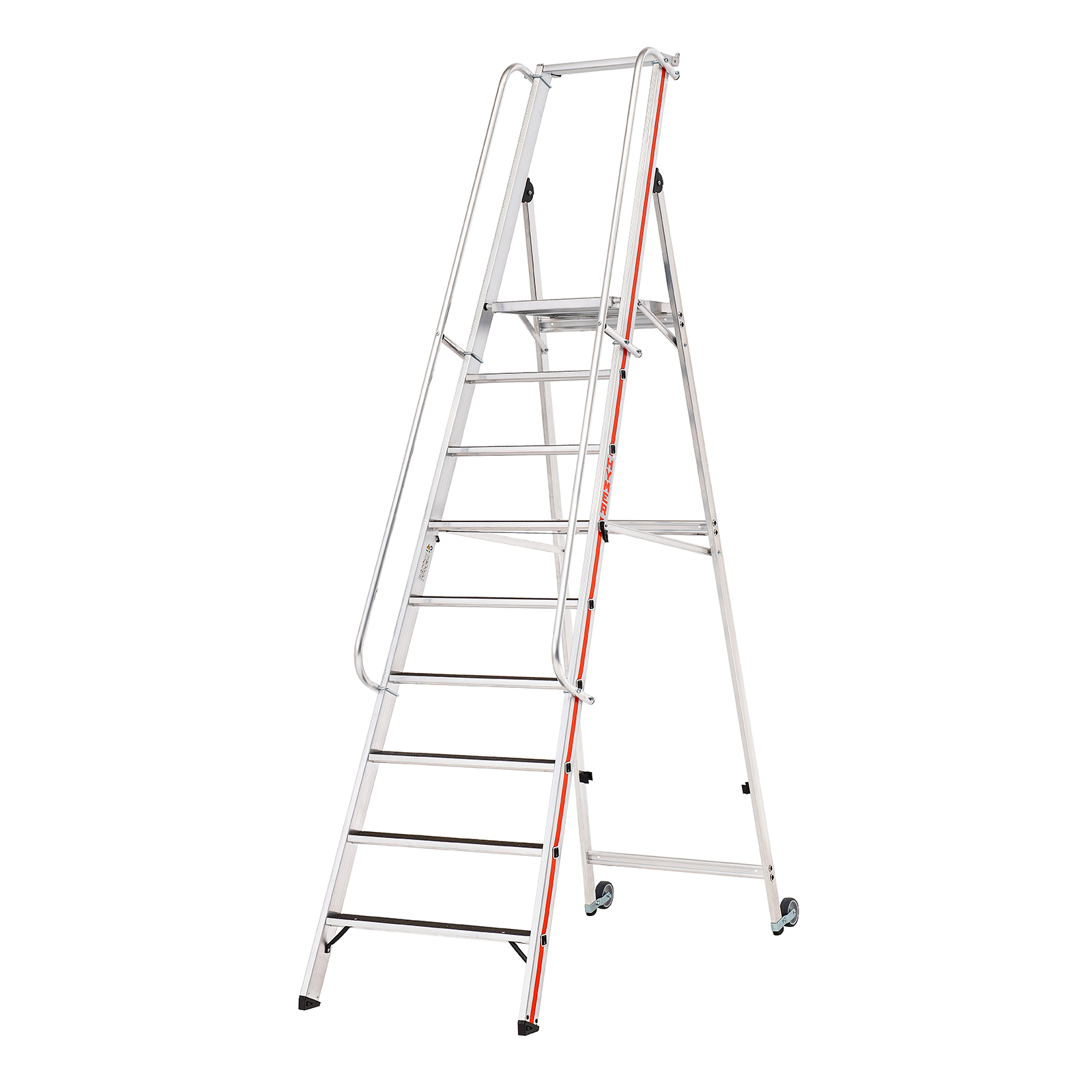 Hymer Plattformleiter R13 mit Kipprollen und langem Handlauf 9 Stufen