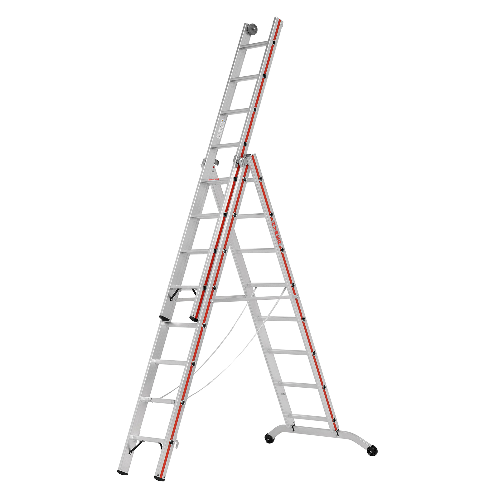 Hymer Stufenmehrzweckleiter mit Wandlaufrollen 3x8 Sprossen/Stufen