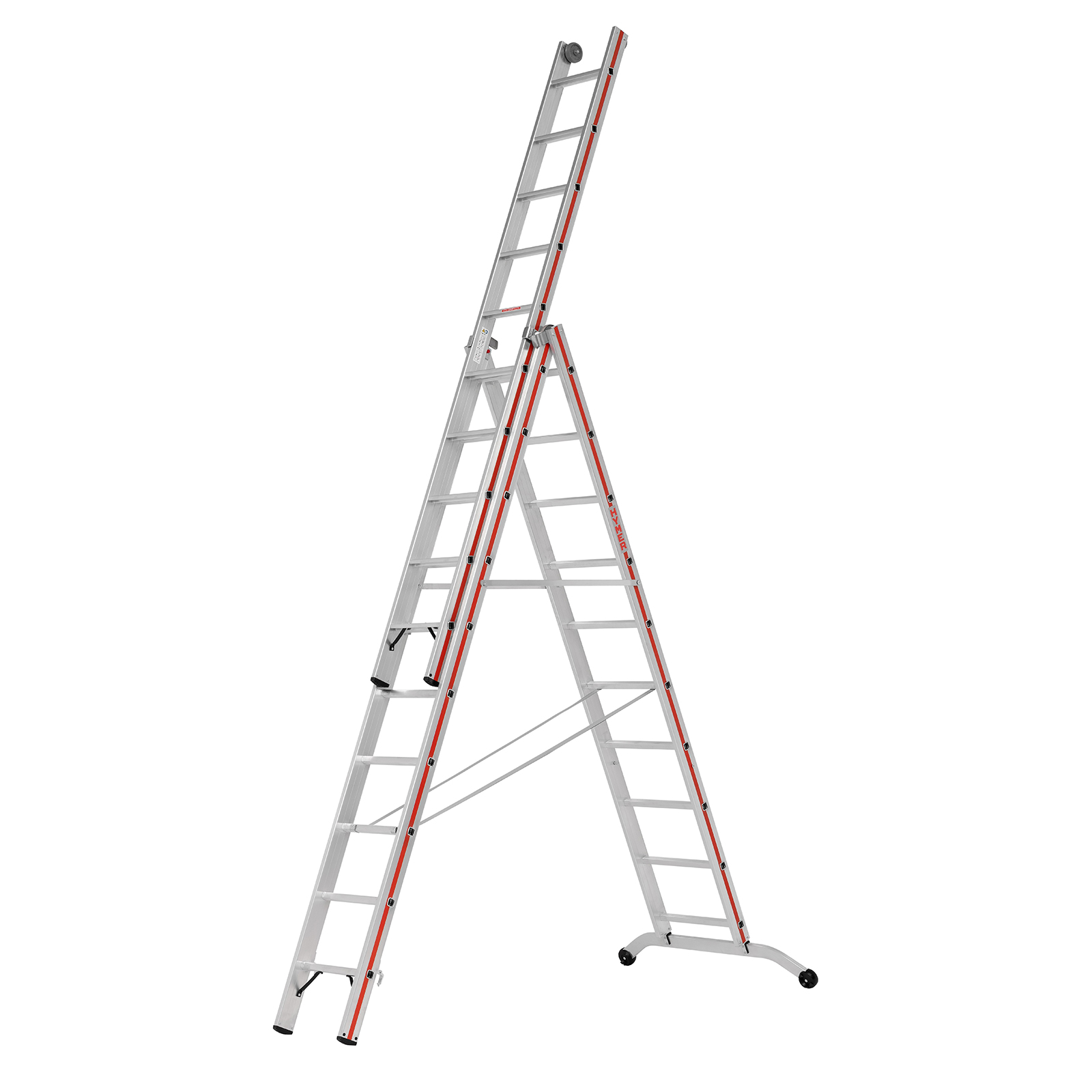Hymer Stufenmehrzweckleiter mit Wandlaufrollen 3x10 Sprossen/Stufen