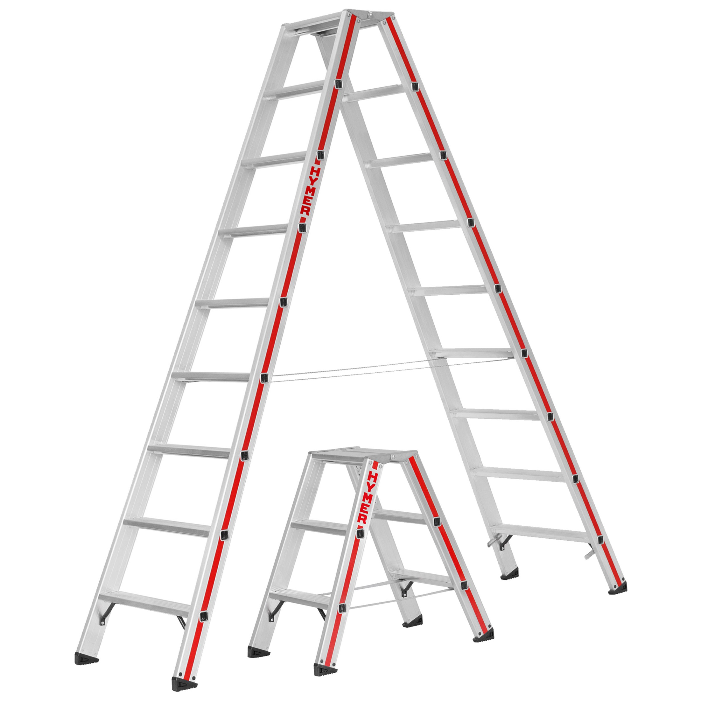 Hymer Stufenstehleiter mit Alu-Druckguss Gelenk zweiseitig begehbar