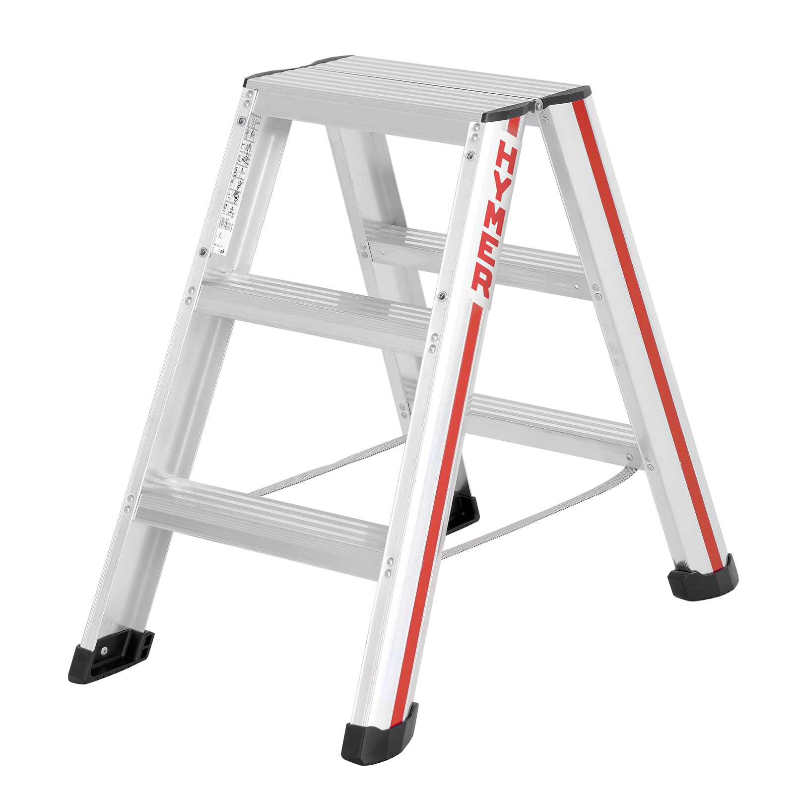 Hymer Stufenstehleiter mit vernieteten Leiterschuhen 2x3 Stufen