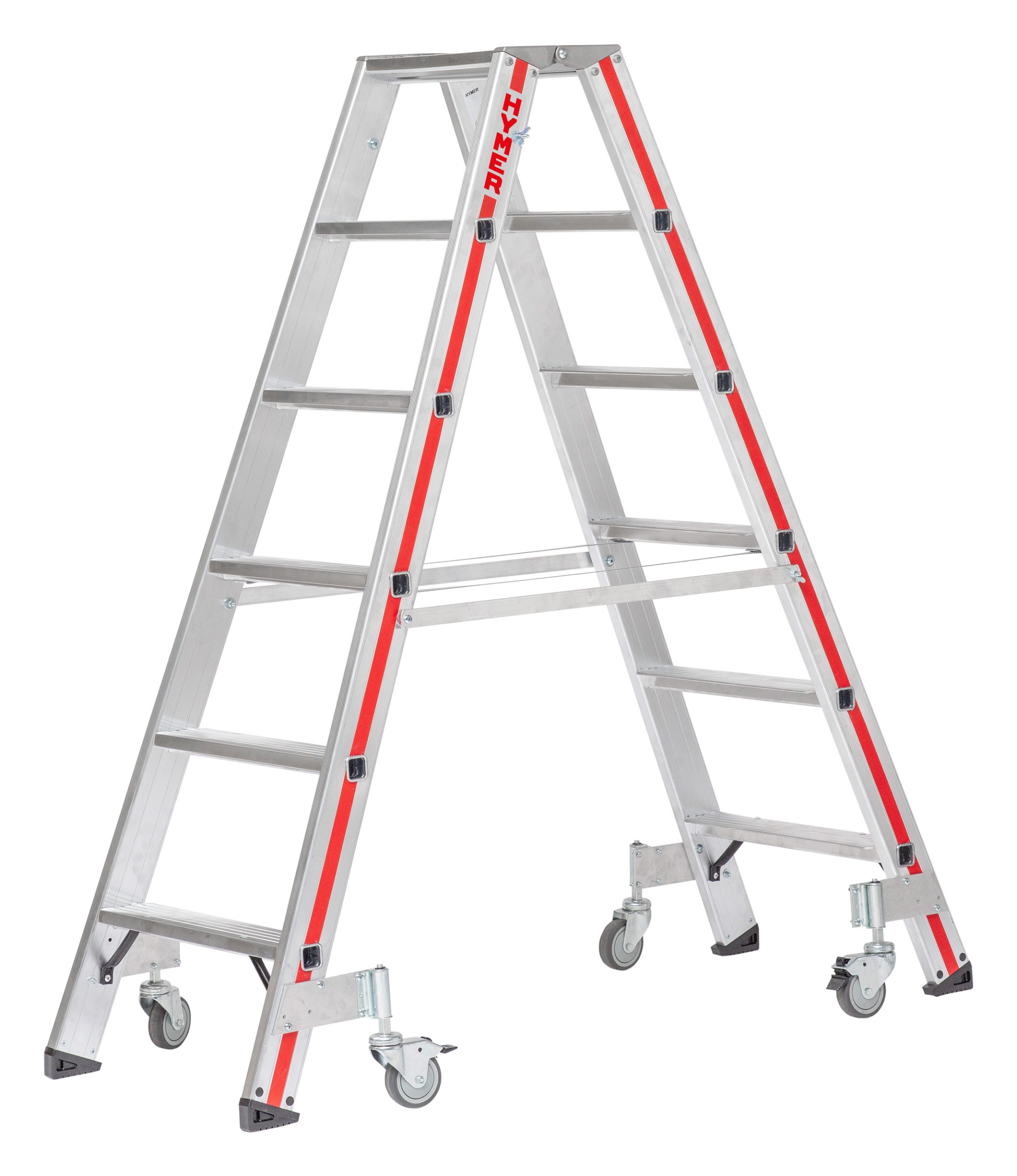 Hymer Stufenstehleiter mit Rollen zweiseitig begehbar