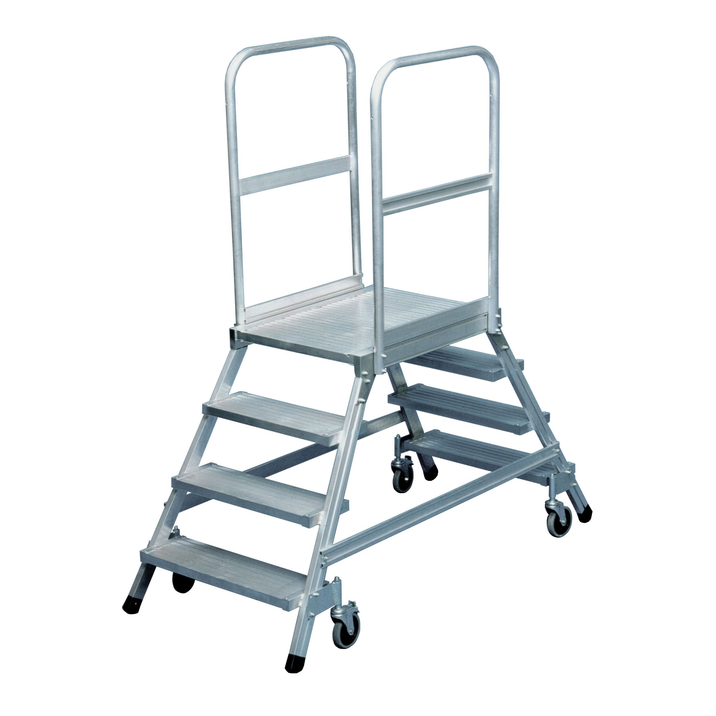 Iller Podestleiter fahrbar mit gefederten Lenkrollen beidseitig begehbar Aluminium 4 Stufen