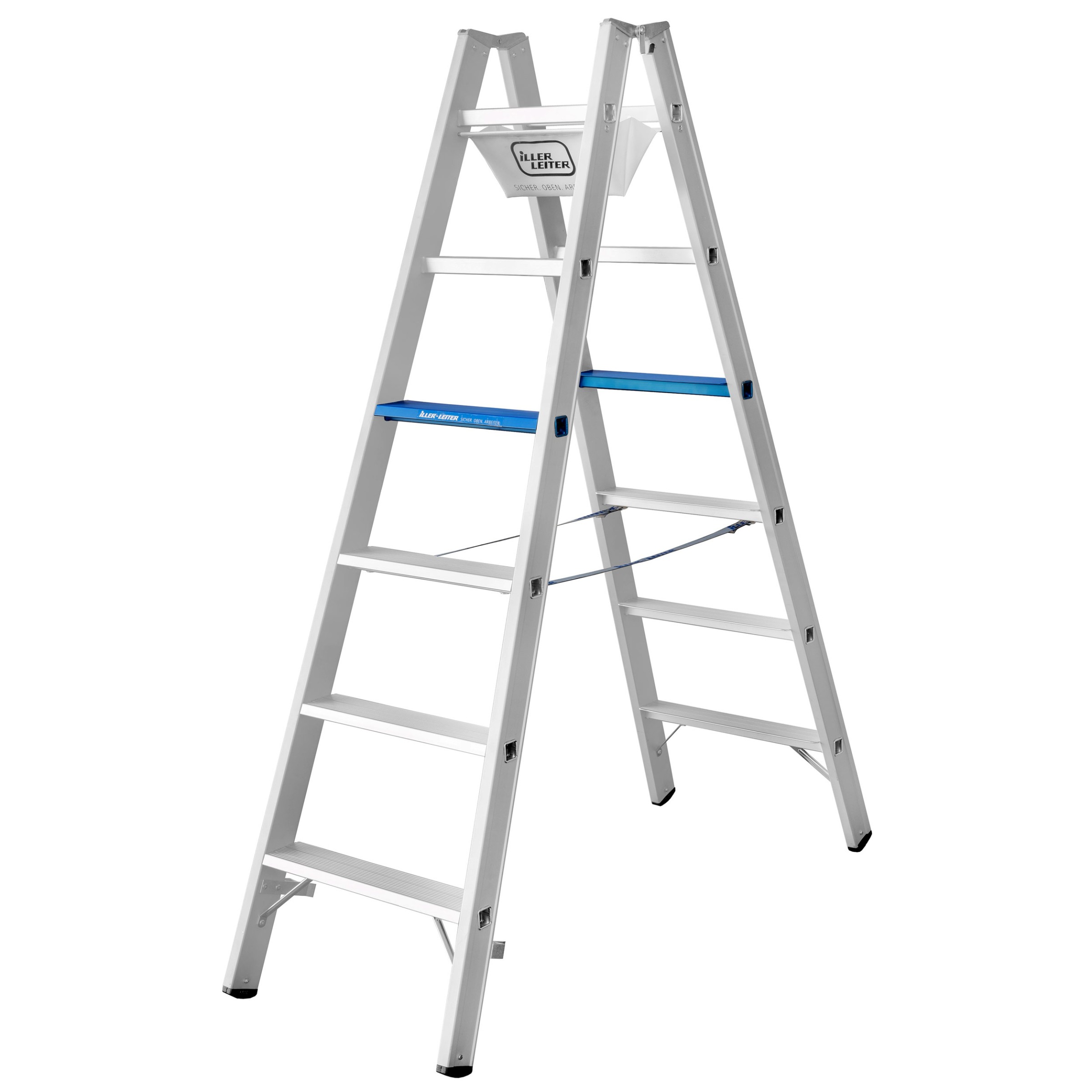 Iller Stufen Stehleiter Alu Ergo Plus eloxiert 2x8 Stufen