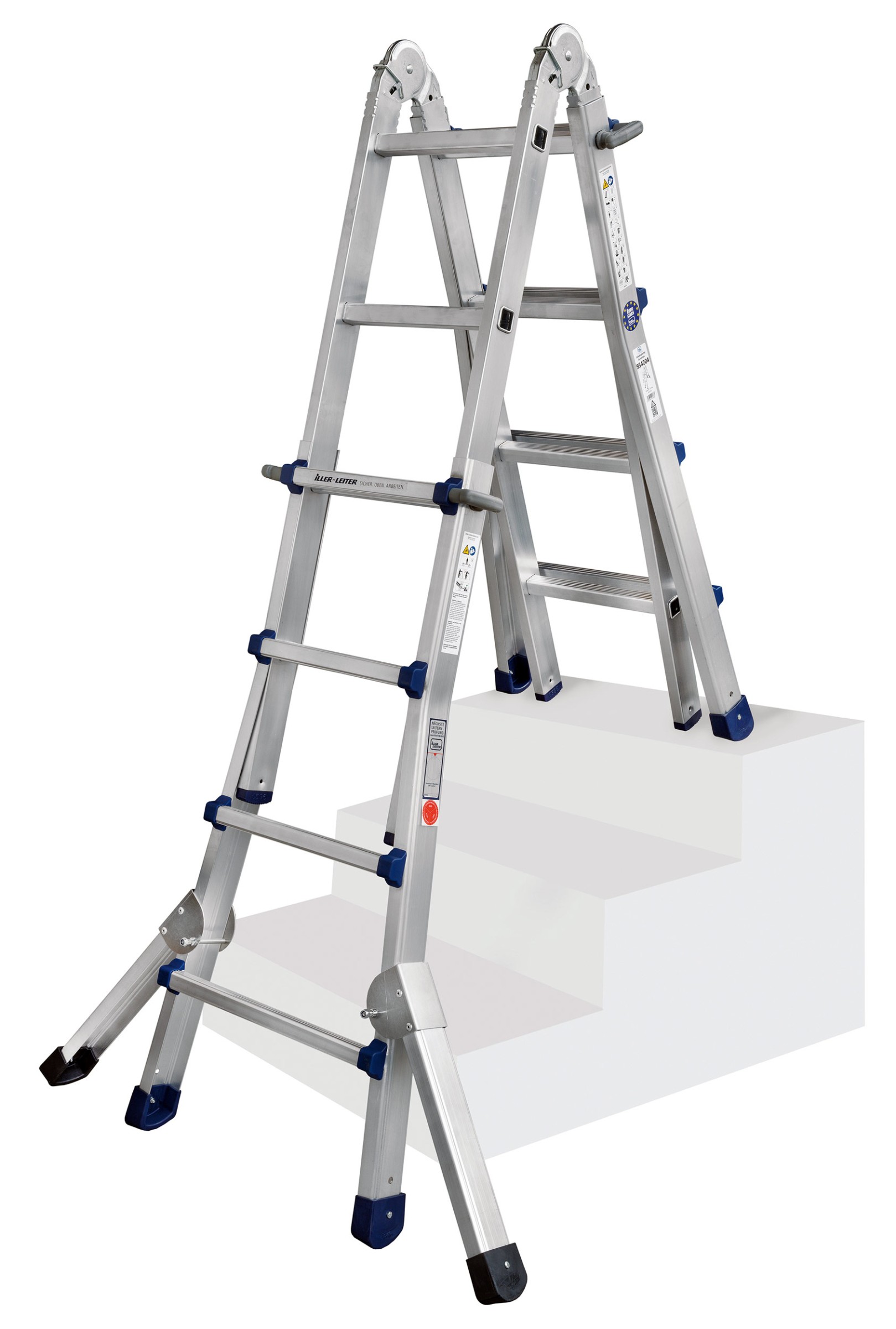 Iller Teleskopleiter Eurostars mit Dreieckauslegern 4x6 Sprossen